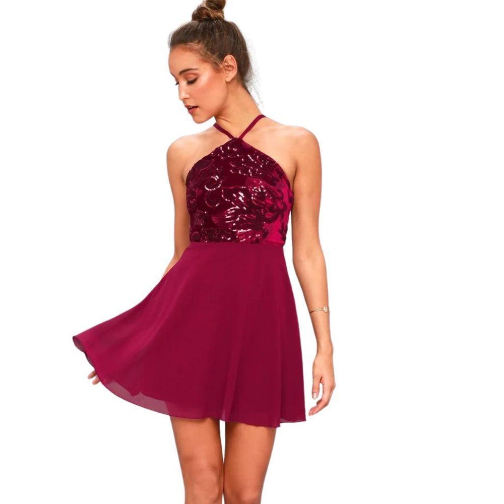 Lulus womens burgundy spring Layered Hem Dress Burgundy A Line Boho sleeveless v